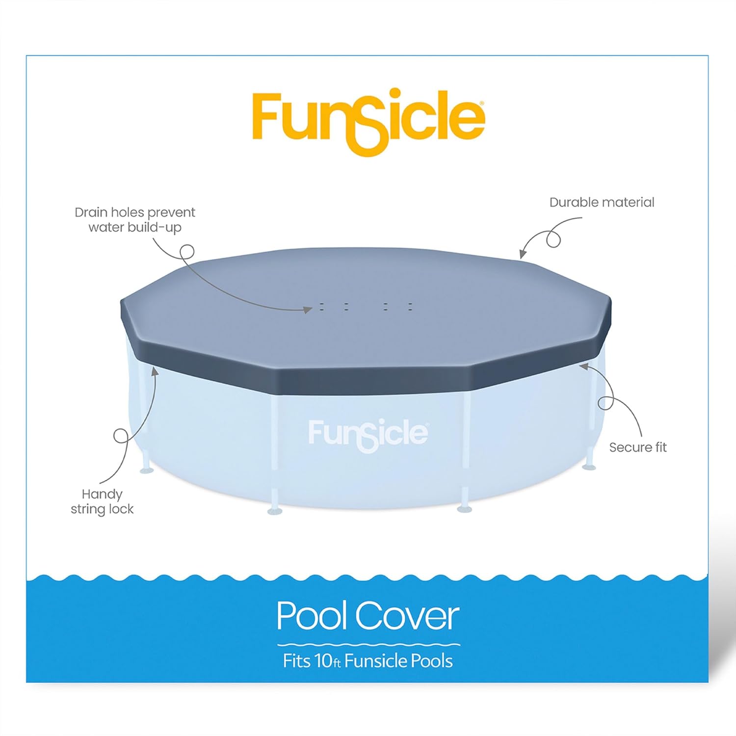Funsicle 10' x 30" Outdoor Activity Round Metal Frame Above Ground Swimming Pool Set with 10' Secure Debris Pool Cover & SkimmerPlus Filter Pump, Blue