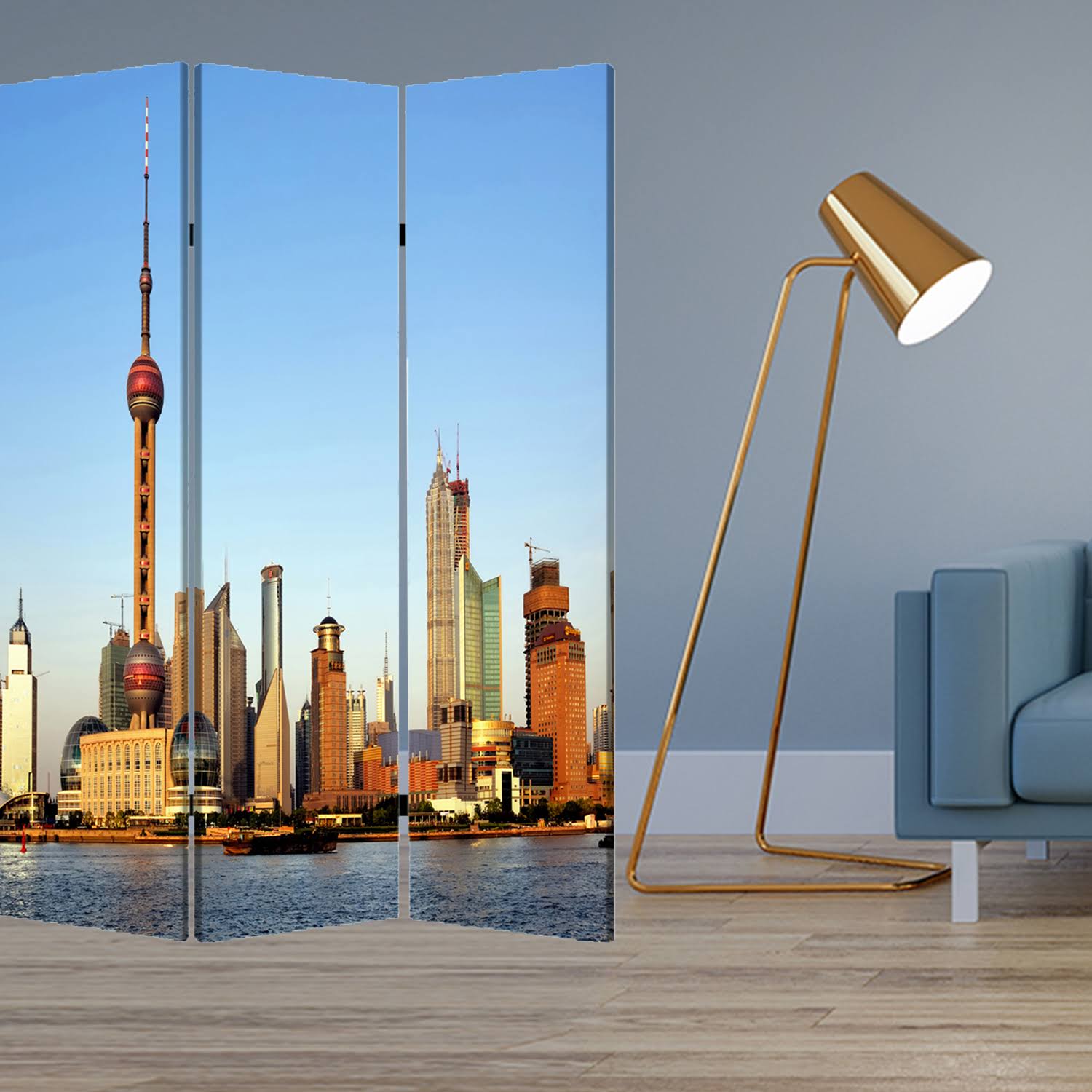 1x22 x 48x22 x 72x22 Multi Color Wood Canvas China Screen
