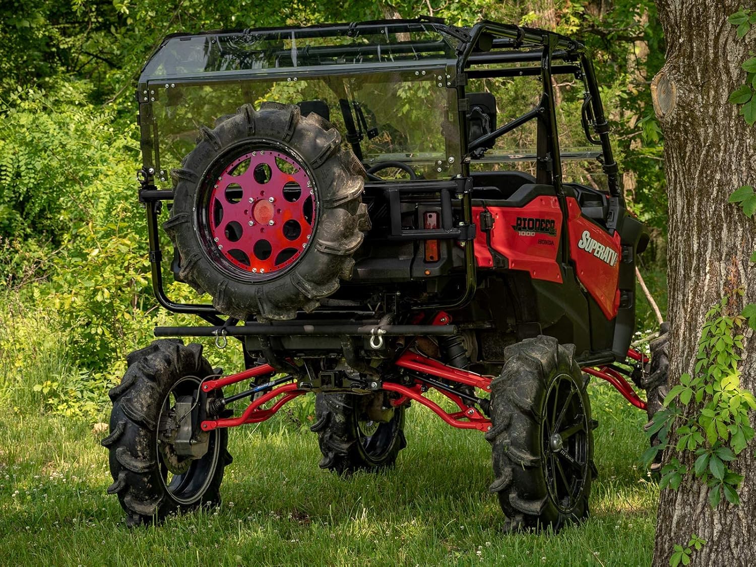 SuperATV UTV Spare Tire Carrier Compatible with 2016+ Honda Pioneer 1000-5/1000-5 Deluxe | 2017+ 1000-5 Limited Edition | No Drilling or Welding | Accommodates Tires of All Sizes (up to 70 pounds)