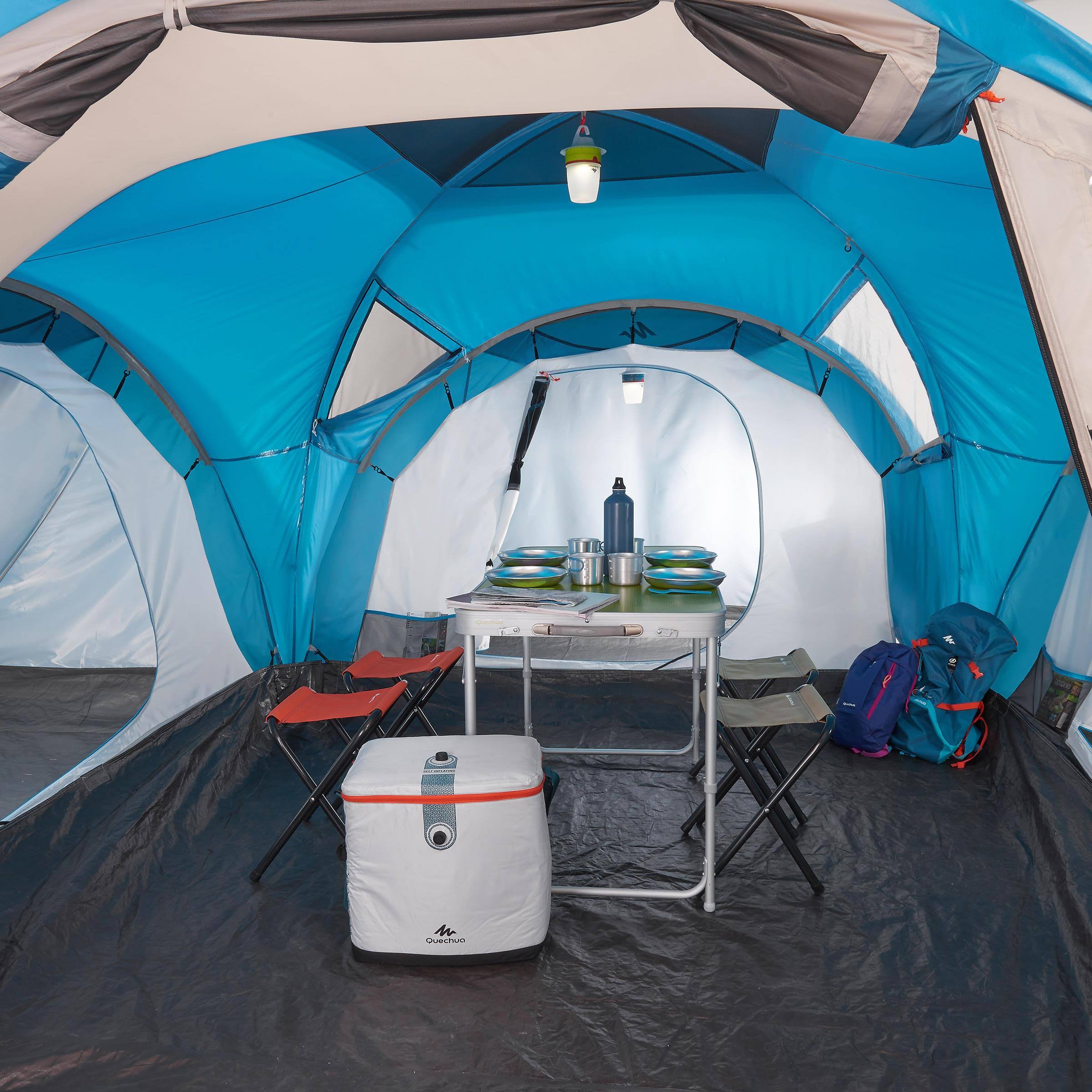 Quechua Arpenaz, Family Camping Tent, 6 Person 3 Room in Blue