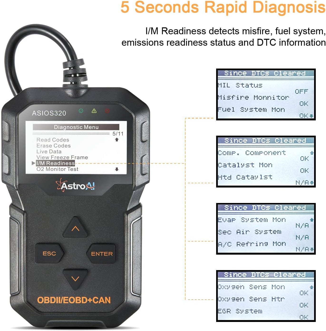 AstroAI OBD2 Scanner, OS320 OBD II Auto Check Engine Code Reader Car Diagnostic Tool Automotive Vehicle Scanner, Black Pack of 2