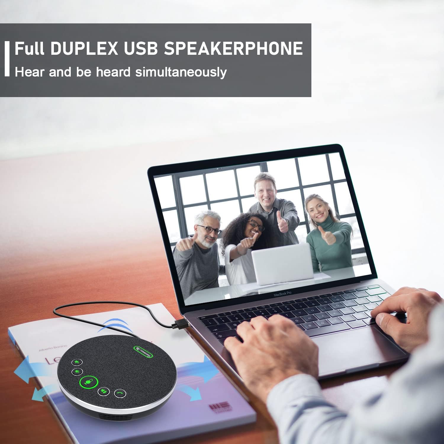TONGVEO USB Speakerphone Conference Microphone,M3 Conference Speaker Built-in Full Duplex 360°Voice Pickup 4 AI Microphones Noise Cancellation Mics for Video Conference,Gaming,Chatting,Skype…