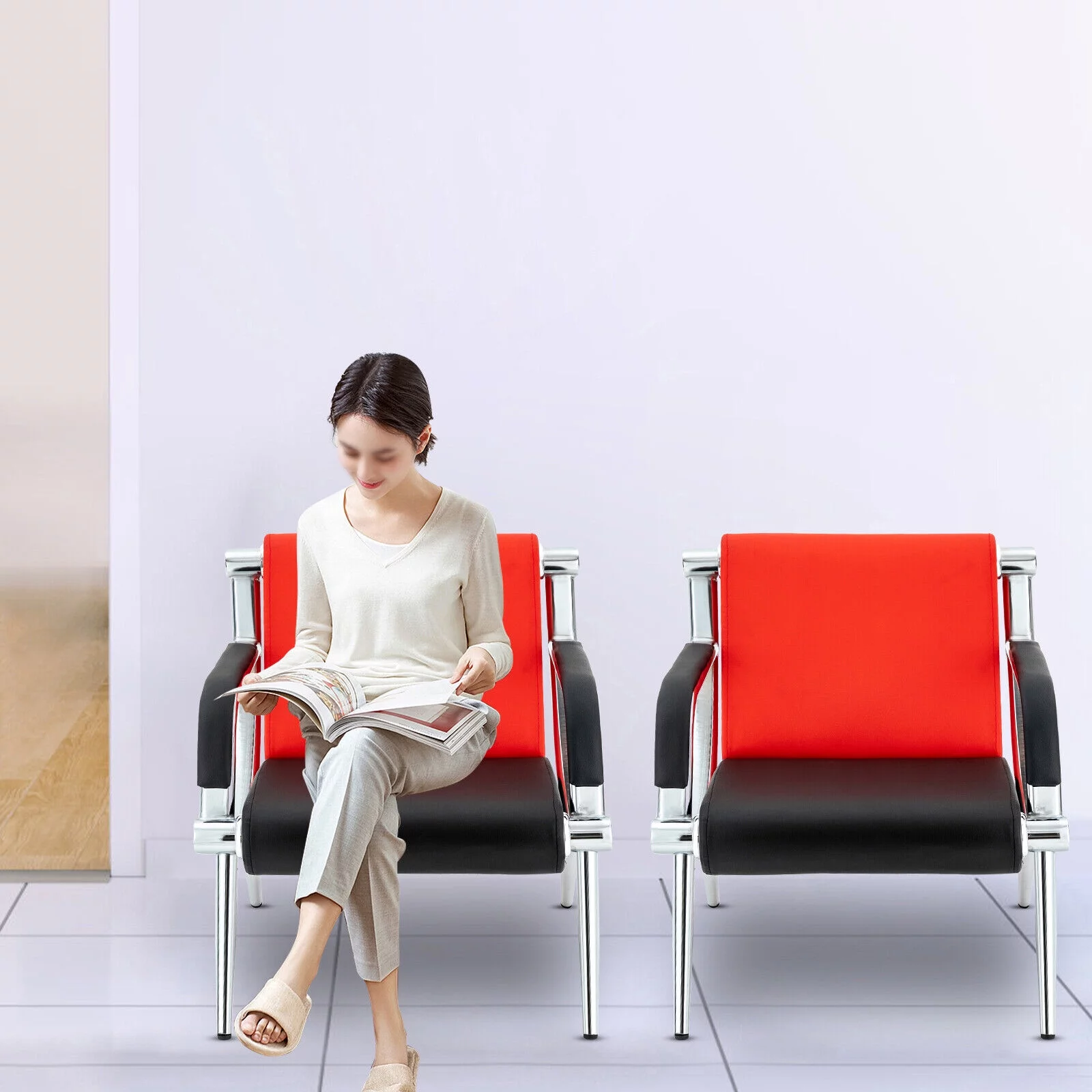 Miumaeov PU Office Reception Chair Office Reception Chairs Side Waiting Room Visitor Guest Sofa Waiting Room Chair Reception Seat Bench Waiting Chair Seat/Sofa with Armrest