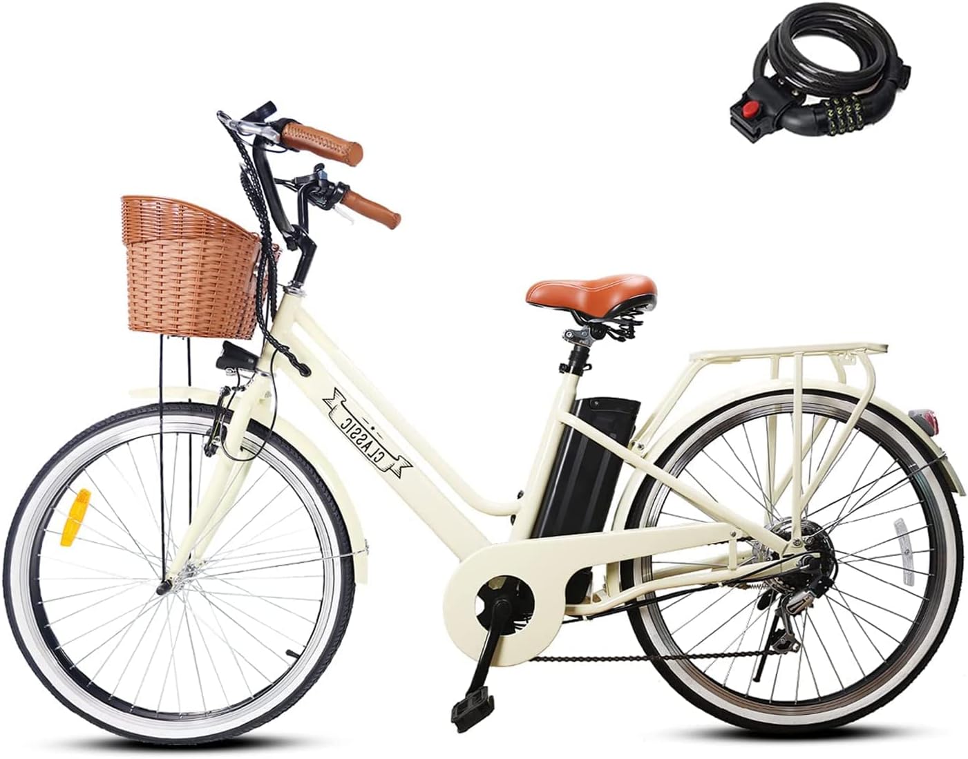 NAKTO Electric Bike for Adult Electric Bicycle 350W Ebike 18-22MPH 45-60 Miles 26" City Commuter Ebike Step Thru Ebikes High Brushless Gear Motor Shimano 6-Speed Gear Electric Cruiser Bike with Basket for Female Male