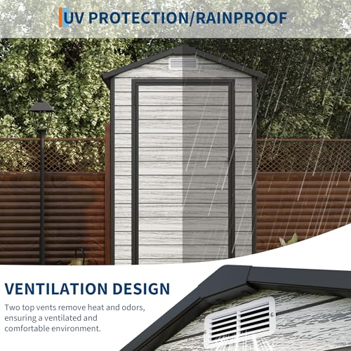 All-Weather Resin Shed with Window, Outdoor Plastic Garden Shed with Lockable Door and Vents, Outdoor Resin Storage Sheds for Tool, Bike, Backyard, Patio