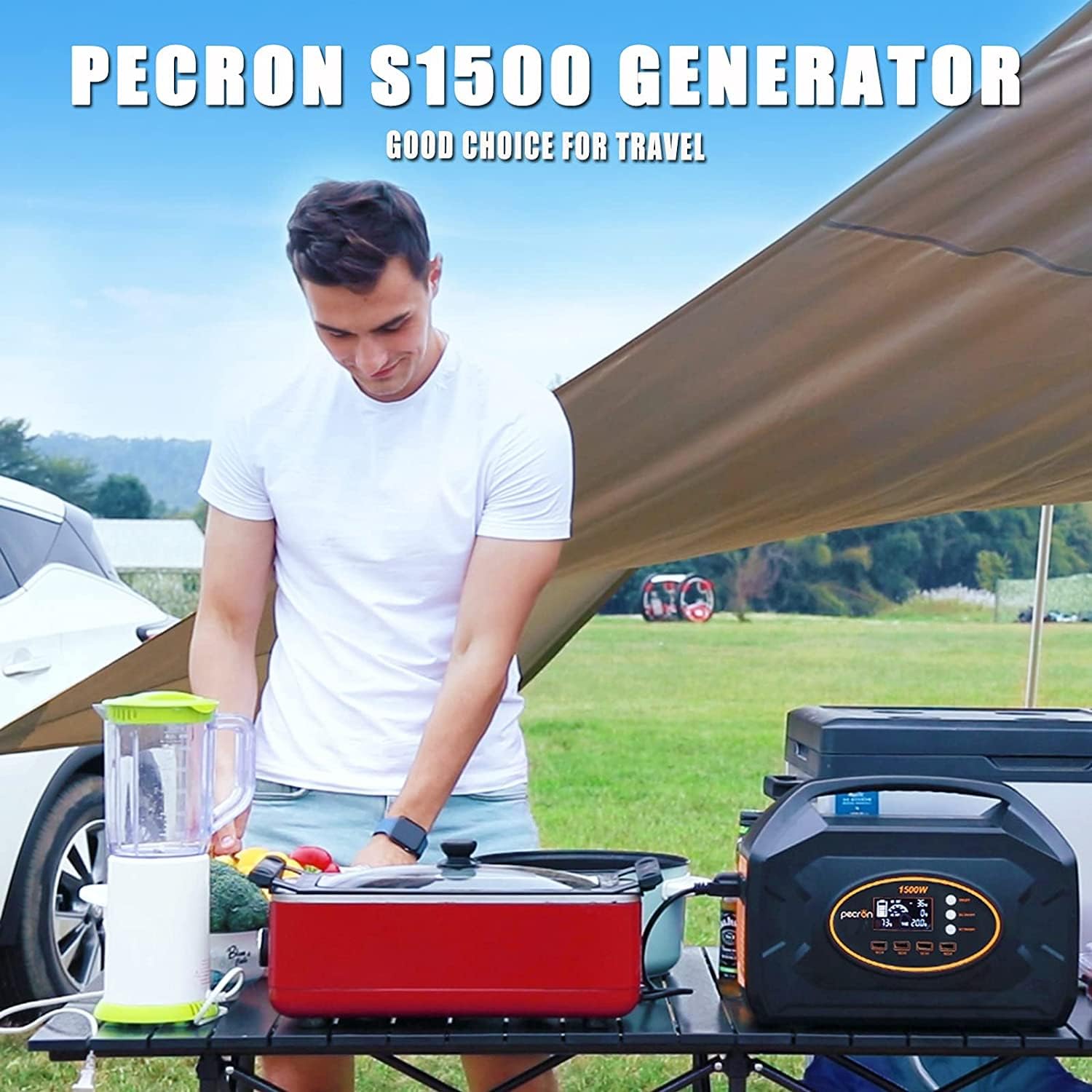 pecron S1500 Solar Generator with Solar Panels included 1500W/1461Wh Portable power station with 2Pcs 200W Foldable Solar Panel 110V Pure Sine Wave AV Outlet Solar Power Generator for Outdoor Camping RV/Van Emergency