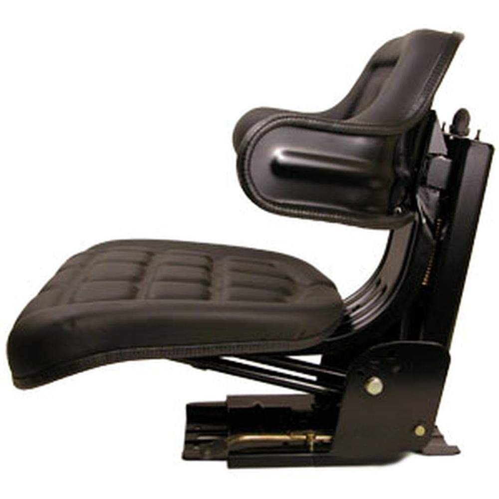 Black Universal Tractor Seat with Full Suspension and Adjustable Angle Base