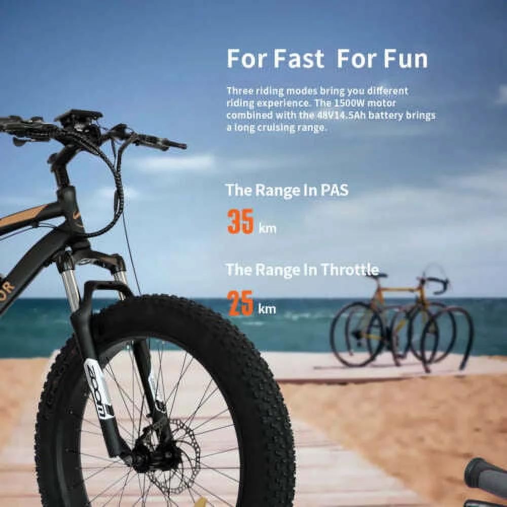 Aostirmotor Electric Mountain Bike, 749W Motor 48V 13AH Removable Lithium Battery Ebike with Rack, 26" 4.0 inch Fat tire Bike, Electric Bicycle for Adults(Black)