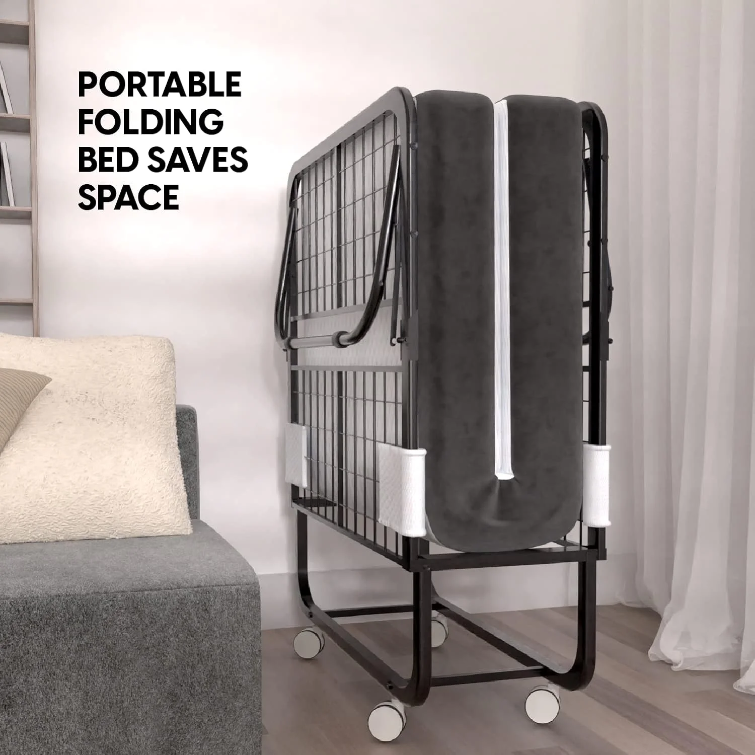 Folding Bed With Mattress - 75X38 Size Bed Frame - Portable Foldable Roll Away Adult Bed For Guest - 5-Inch Thick, Memory Foam, - Space Saving Fold Up Bed For Easy Storage