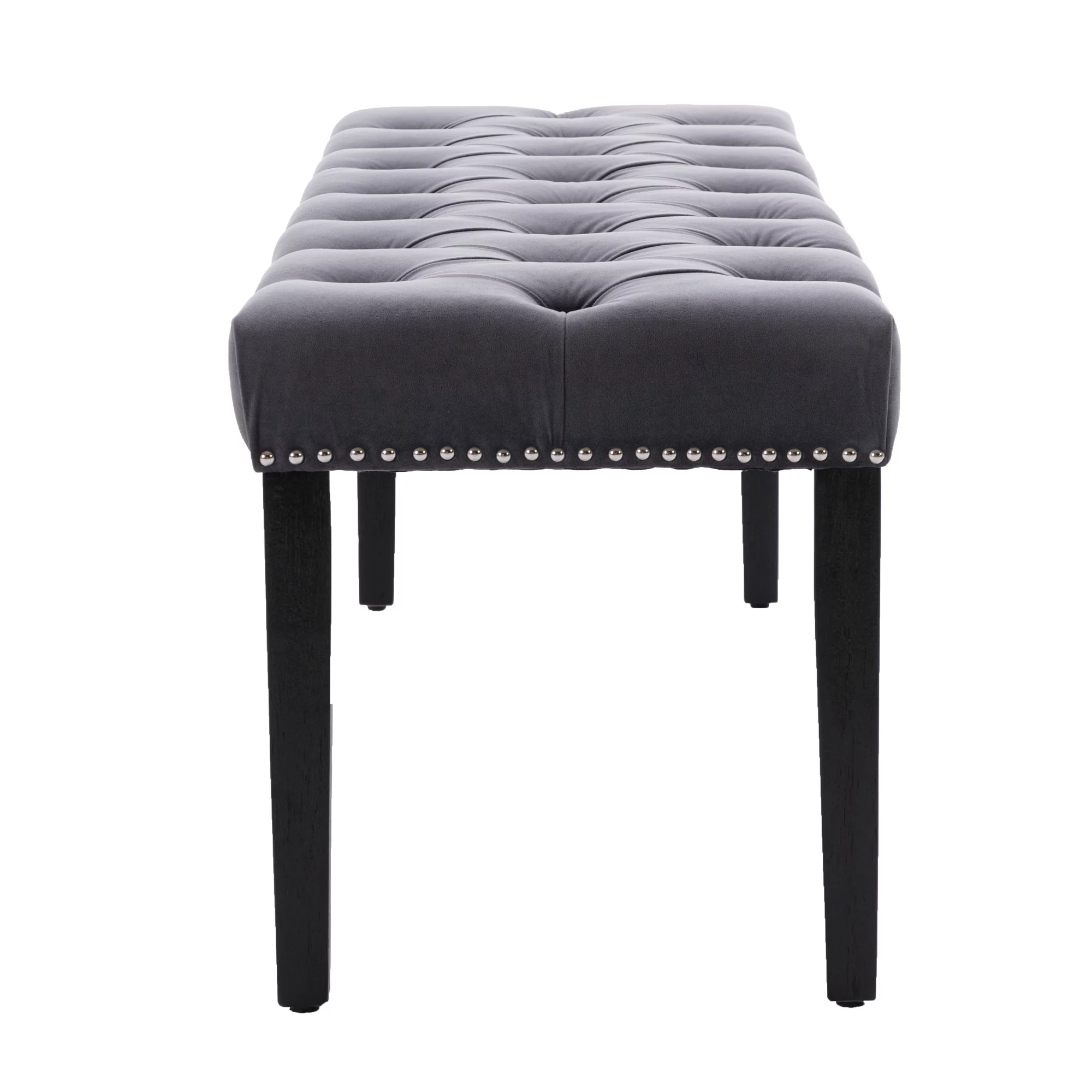 Upholstered Tufted Bench Ottoman, Modern Velvet Ottoman Bench, Button Dining Bench Window Seat for Living Room Bedroom, Fabric Entryway Bench with Wood Legs, Dark gray