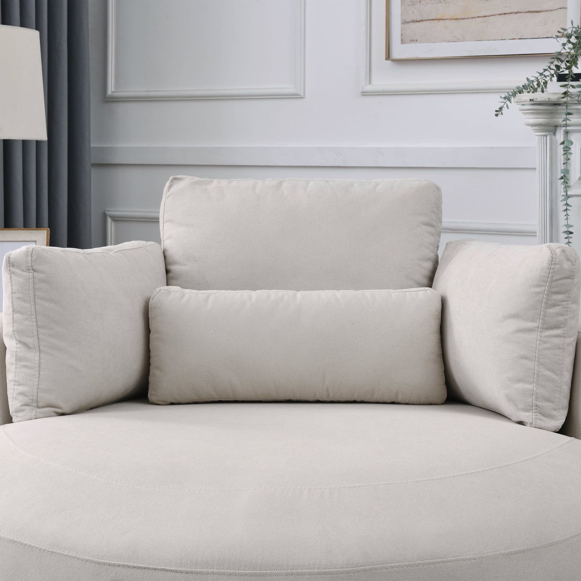 [Video] Welike Swivel Accent Barrel Modern Sofa Lounge Club Big Round Chair with Storage Ottoman Linen Fabric for Living Room Hotel with Pillows . *2PCS