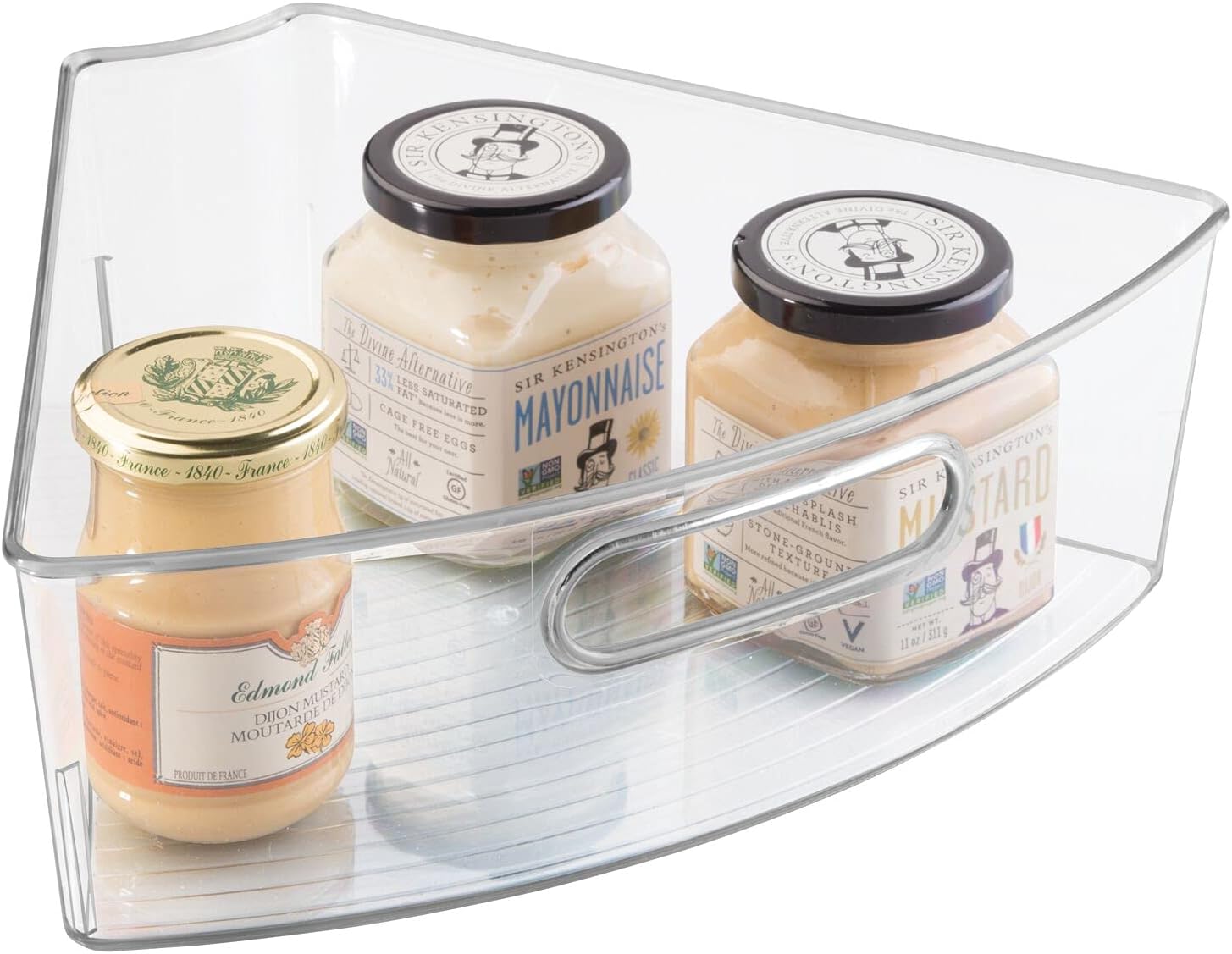mDesign Kitchen Cabinet Plastic Lazy Susan Storage Organizer Bins with Front Handle - Large Pie-Shaped 1/6 Wedge - 6 Pack - Clear