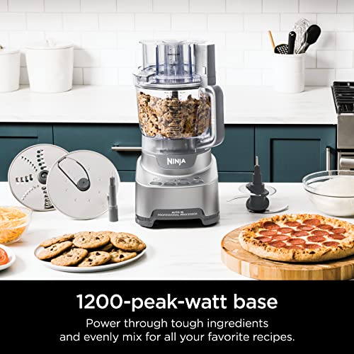 Ninja NF701 Professional XL Food Processor, 1200 Peak-Watts, 4-in-1, Chopping, Slicing/Shredding, Purees, Dough, 12-Cup Processor Bowl, 2 Blades & 2 Discs