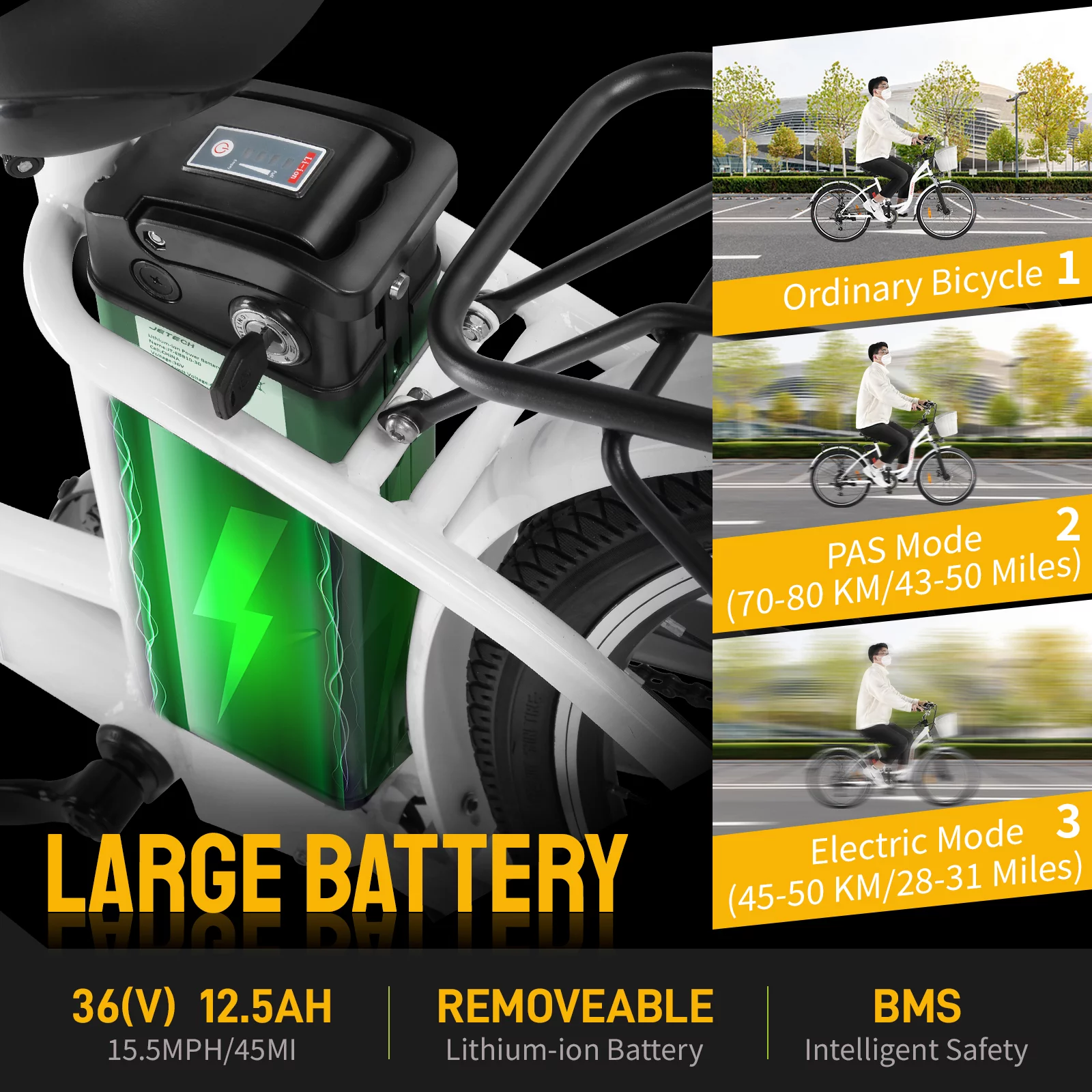 PEXMOR Electric Bike for Adults, 350W Electric City Cruiser Bike  Ebike 36V 12.5AH Removable Battery, 26" Electric Commuter Bicycle Shimano 6-Speed Dual Shock Absorber w/Basket & Headlight