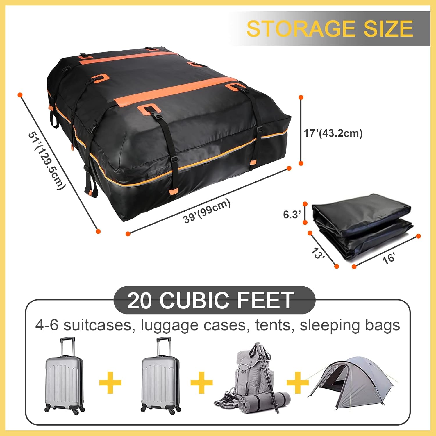 SOCAUNY Car Rooftop Carrier Soft Cargo Box 20 Cubic Feet Roof Bag Car Waterproof with Reflective Strip Rooftop Carrier for Cars Without Roof Racks