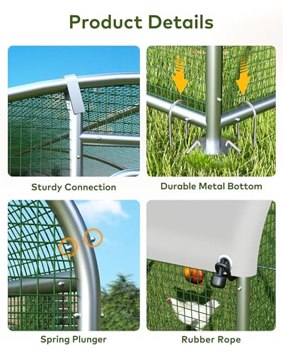 Large Metal Chicken Coop Run with Spire Roof – Outdoor Poultry Cage with Waterproof & UV-Resistant Cover for Chickens, Ducks, Rabbits, and Hens in Yard or Farm Use(8.9’ W x 11.8’ L x 6.6’ H)