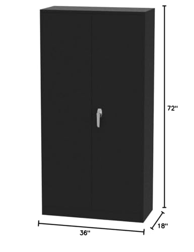 Greenvelly Metal Garage Storage Cabinet with Lock, 72”Metal Storage Cabinet with 2 Doors and 4 Adjustable Shelves, Steel Tool Cabinet for Garage,Home Office, School,Gym (Black Grey)