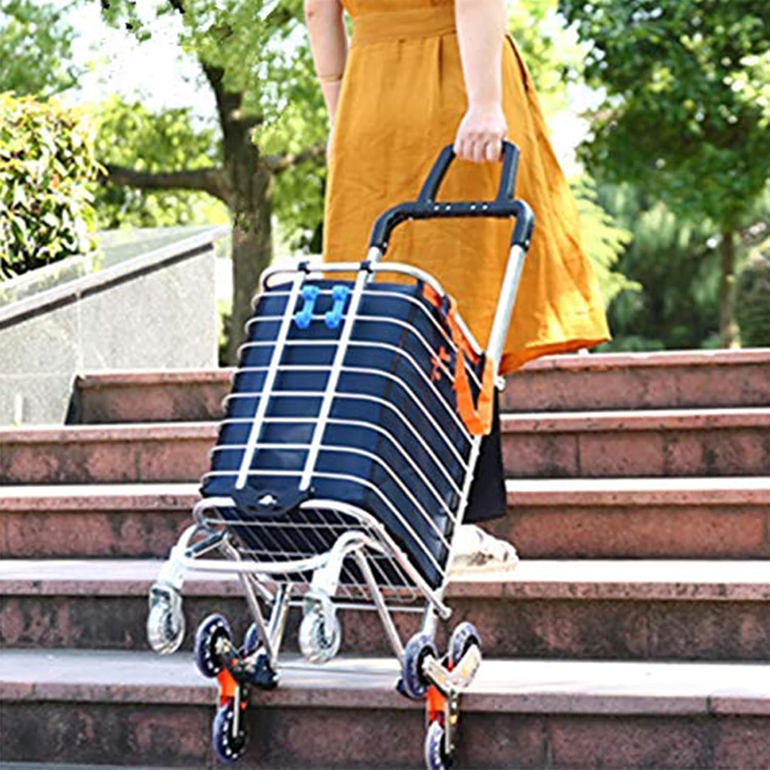 Portable Shopping Cart Stair Climbing Cart Folding Grocery Utility Carts with Rolling Swivel Wheels and Waterproof Removable Canvas Bag Utility Shopping Cart