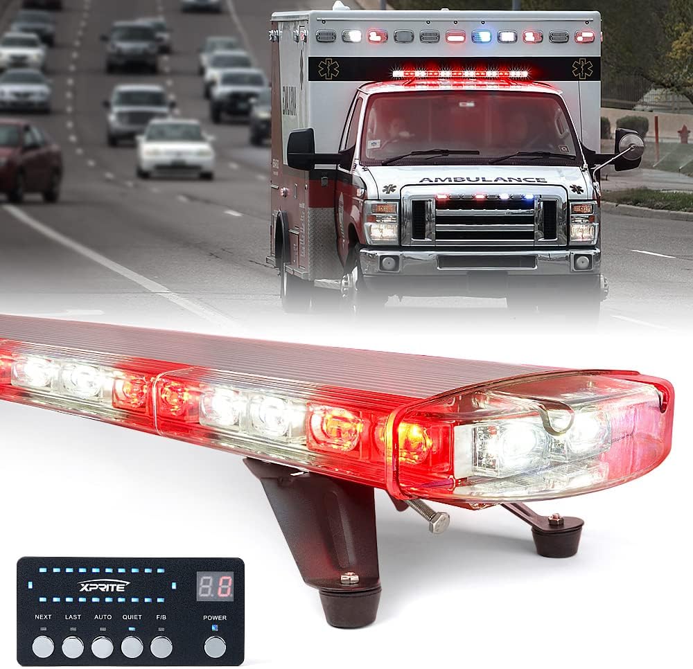 Xprite 48 Inch LED Amber Rooftop Emergency Warning Lights Bar 16 Strobe Patterns w/ Adjustable Mounting Brackets for Vehicles, Security, Law Enforcement, Snowplow, Tow Trucks, Crane, Construction Cars