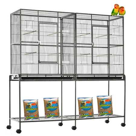 Large Double Flight Bird House Breeder Cage With Center Divider Side Breeding Nest Doors with Removable Rolling Stand Canary Parakeet Cockatiel - Pet Supplies online store