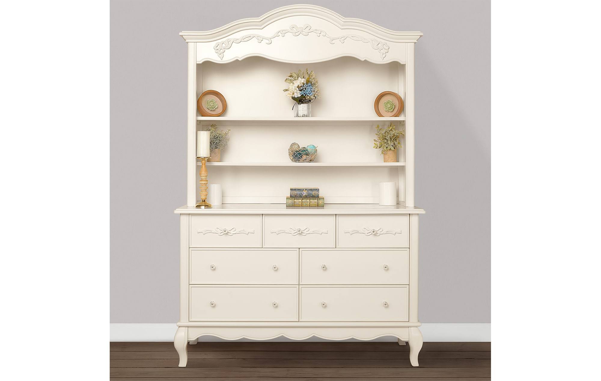 Evolur Aurora Hutch/ Bookcase in Ivory Lace