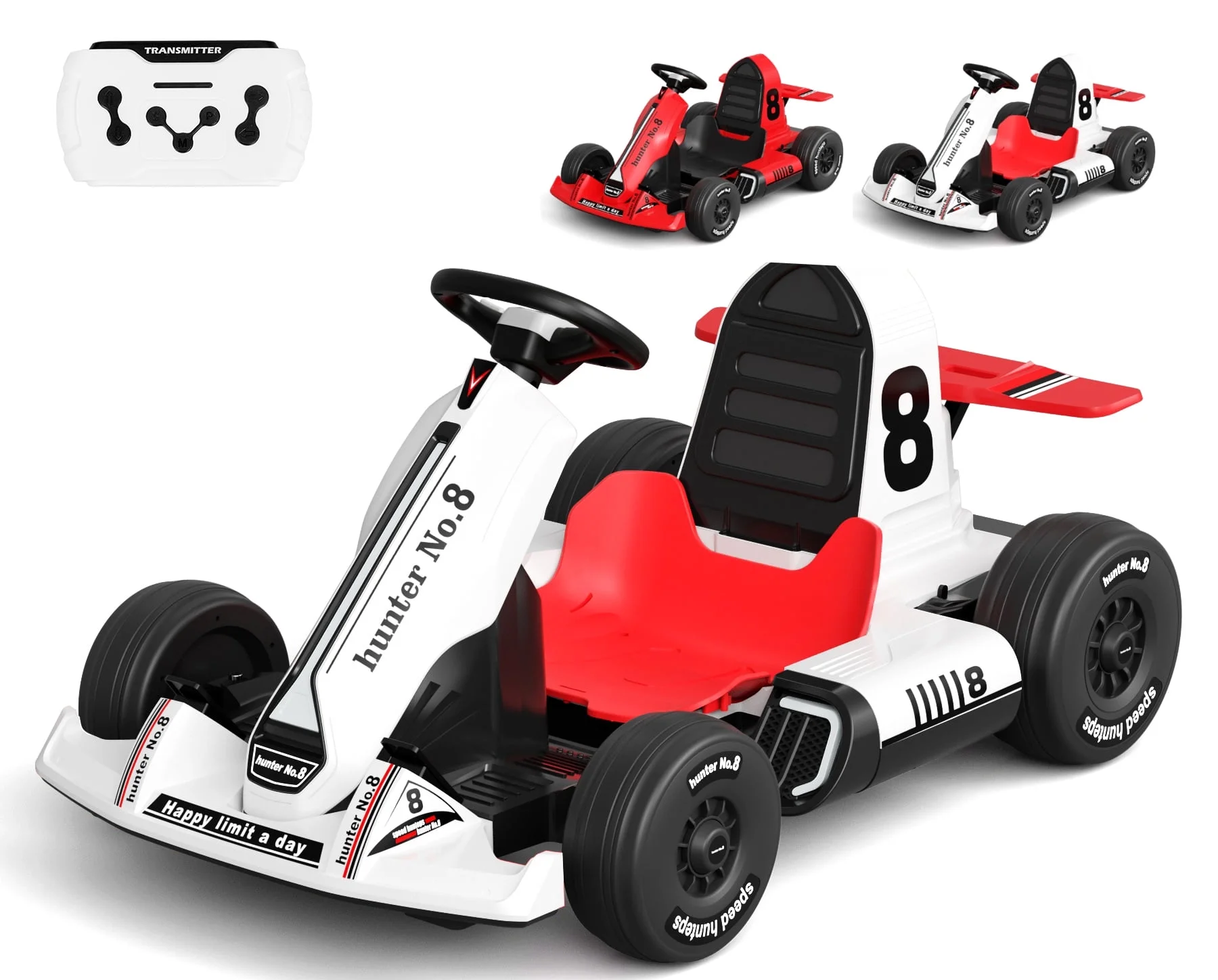 XJD Electric Go Kart 12V 7Ah Battery Powered Pedal Go Karts for 3+ Kids Adults Ride on Car Electric Vehicle Car Racing Drift Car Gift for Boys Girls with Bluetooth/FM and Remote Control, White
