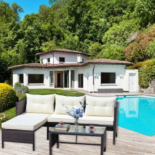 Outdoor patio Furniture sets 3 piece Conversation set wicker Ratten Sectional Sofa With Seat Cushions(Beige Cushion) - Curated Treasures Market