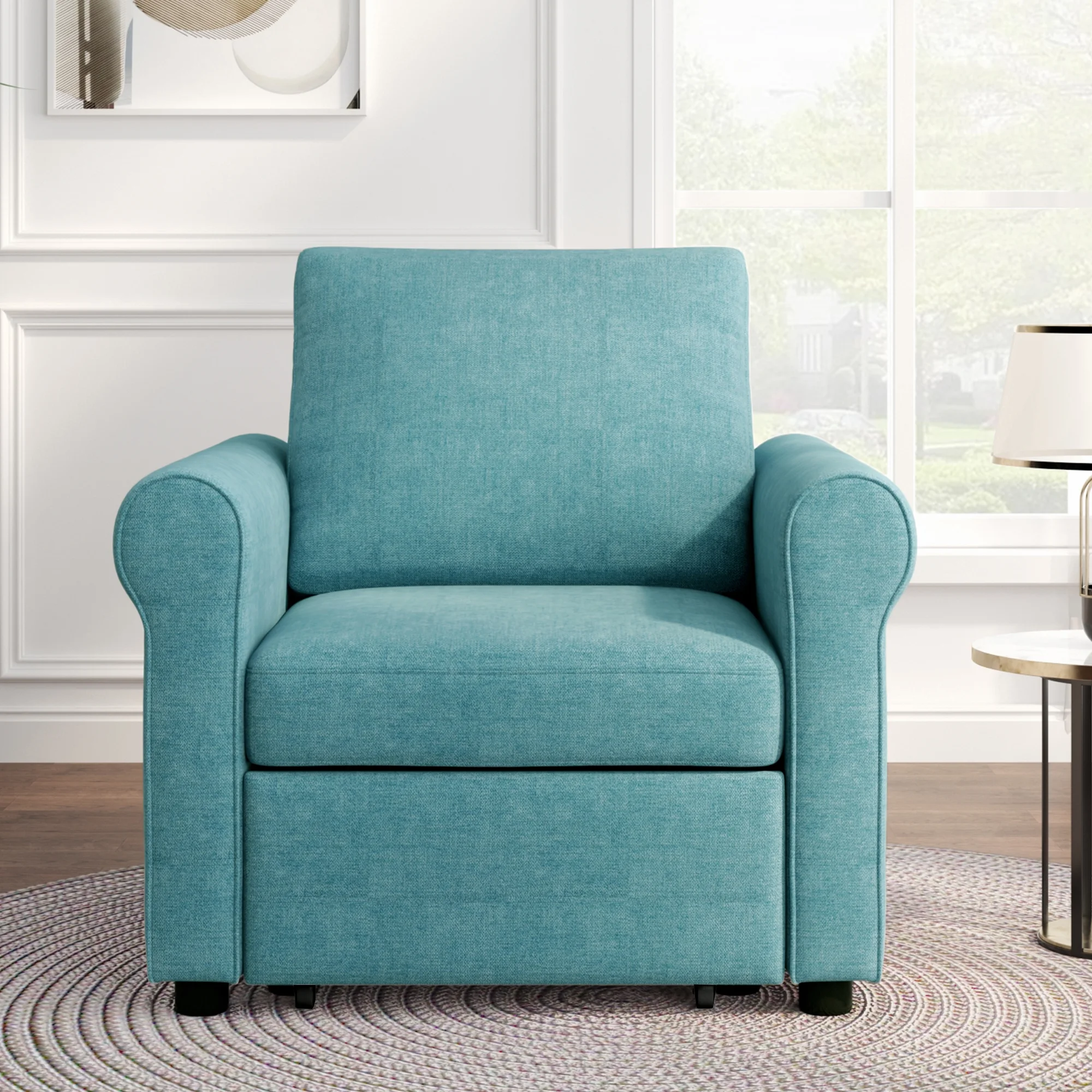 Modern Style 3-in-1 Sofa Bed Chair, Teal, Convertible Sleeper Chair Bed, Metal Frame, High Density Foam - Curated Treasures Market
