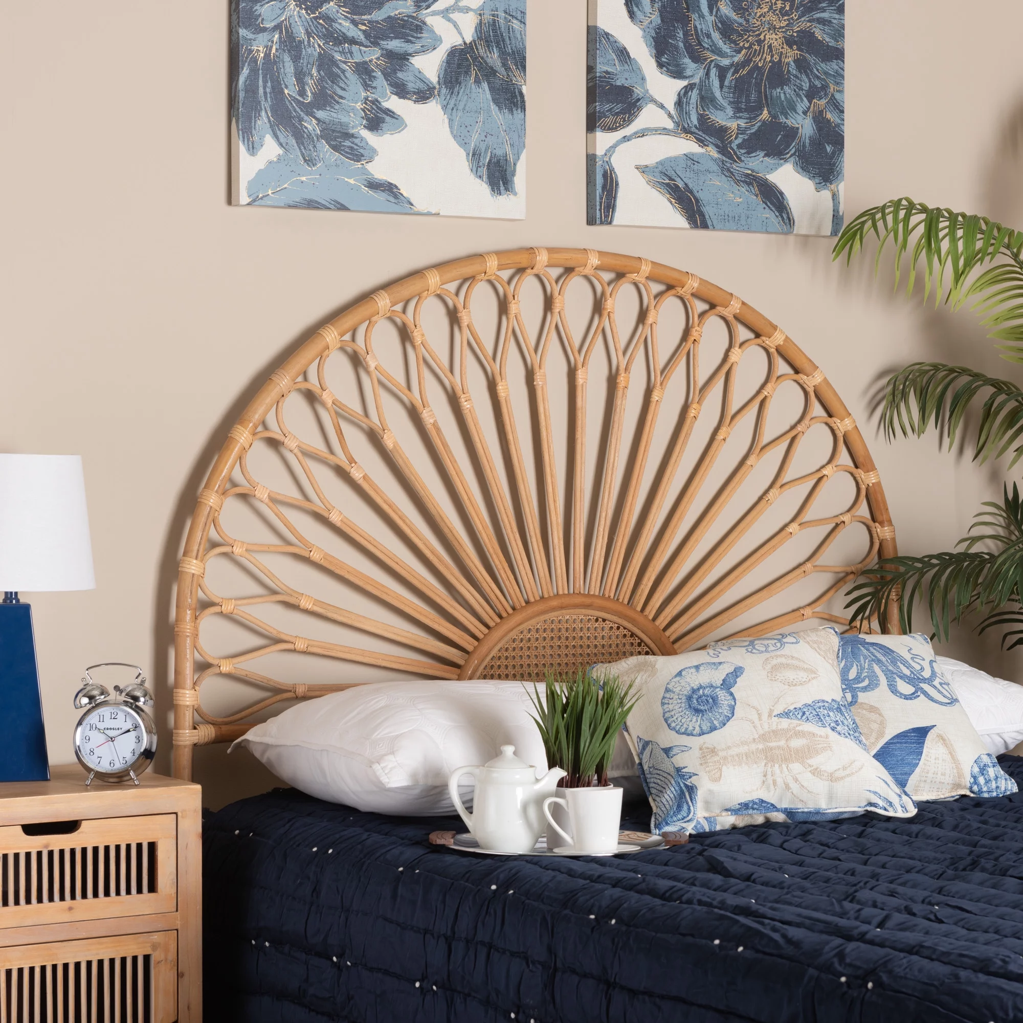 bali & pari Perenna Rattan BOHO Headboard, King Size, Natural Brown