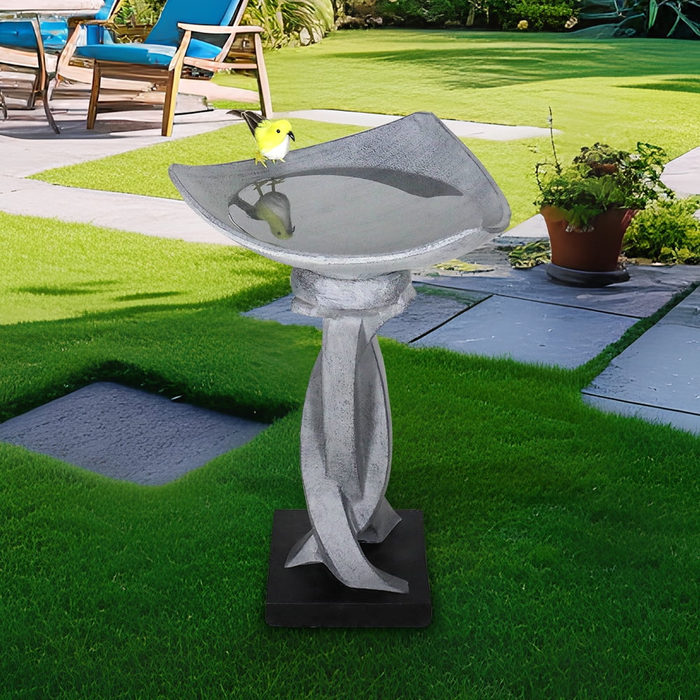 22.8" H Bird Baths for Outdoors- Concrete Tall Bird Bath Stylish with Designed Pedestal for Garden, Patio, Lawn, Backyard - Modern Pedestal Outdoor Garden Birdbath
