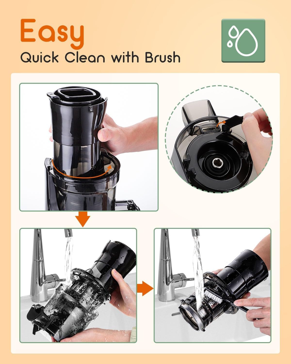 Cold Press Juicer Machines- Compact Slow Masticating Juicer,Up to 92% Juice Yield 3.1" Wide Chute for High Nutrient Fruits Vegetables Easy Clean with Brush Pulp Measuring Cup Reverse