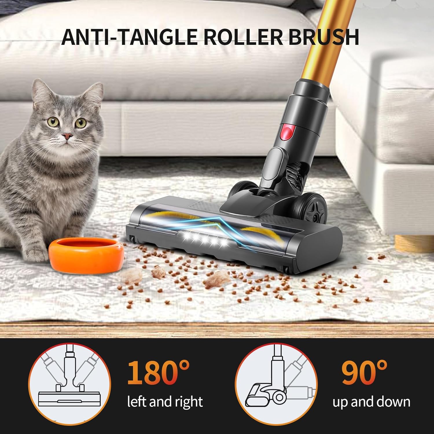 Cordless Vacuum Cleaner, 20Kpa Stick Vacuum Cordless Rechargeable with LED Screen, 250W Brushless Motor Vacuum for Home Hardwood Floor Carpet Pet Hair