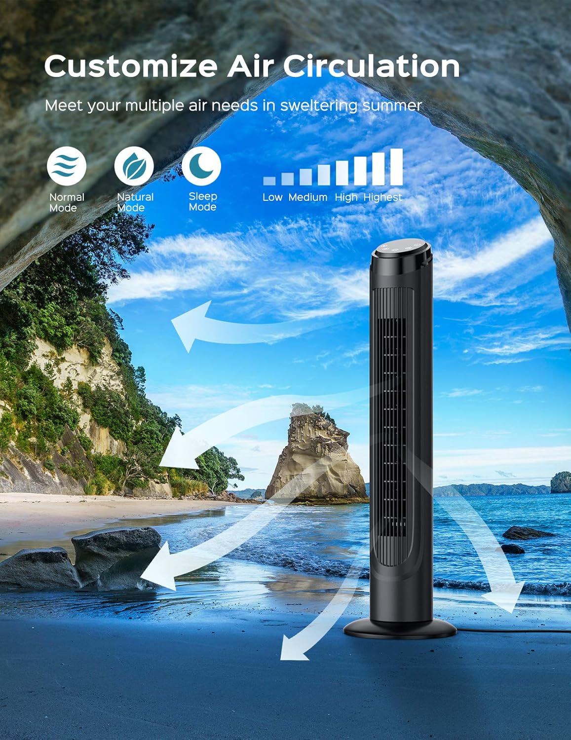 Dreo Tower Fans for Home and Office, Quiet Oscillating Bladeless Standing Floor Fans
