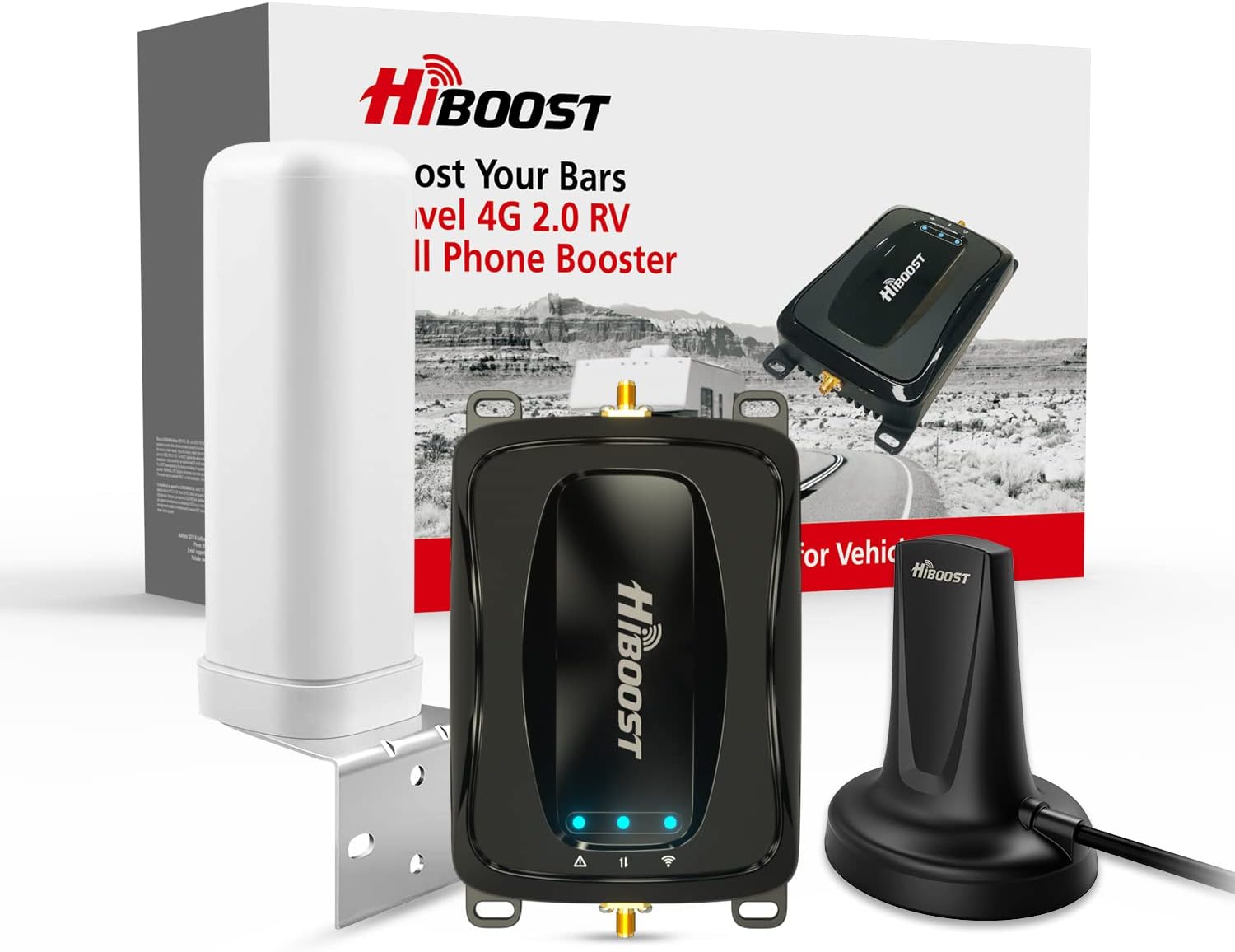 HiBoost Vehicle Cell Phone Signal Booster for Car, SUV, Van. APP fine Tune MAX gain. Car Cell Phone Booster for All U.S. Carriers-Verizon AT&T T-Mobile Sprint & More, FCC Approved