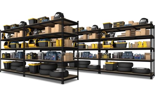 PrimeZone 2 Pack Storage Shelves 48" x 24" x 72" - 5 Tier Heavy Duty Adjustable Garage Storage Shelving, Metal Storage Utility Rack Shelf Unit for Warehouse Pantry Closet Kitchen, Black