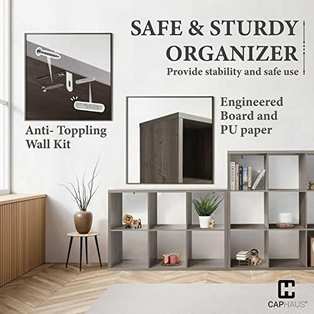 HOOMHIBIU 13-Inch Cube  Organizer   with Extra Thick Exterior Edge  Room Open   Divider  Bookcase  6-Cube / 8-Cube / 9-Cube  Colors Available in Rustic Grey Oak and White