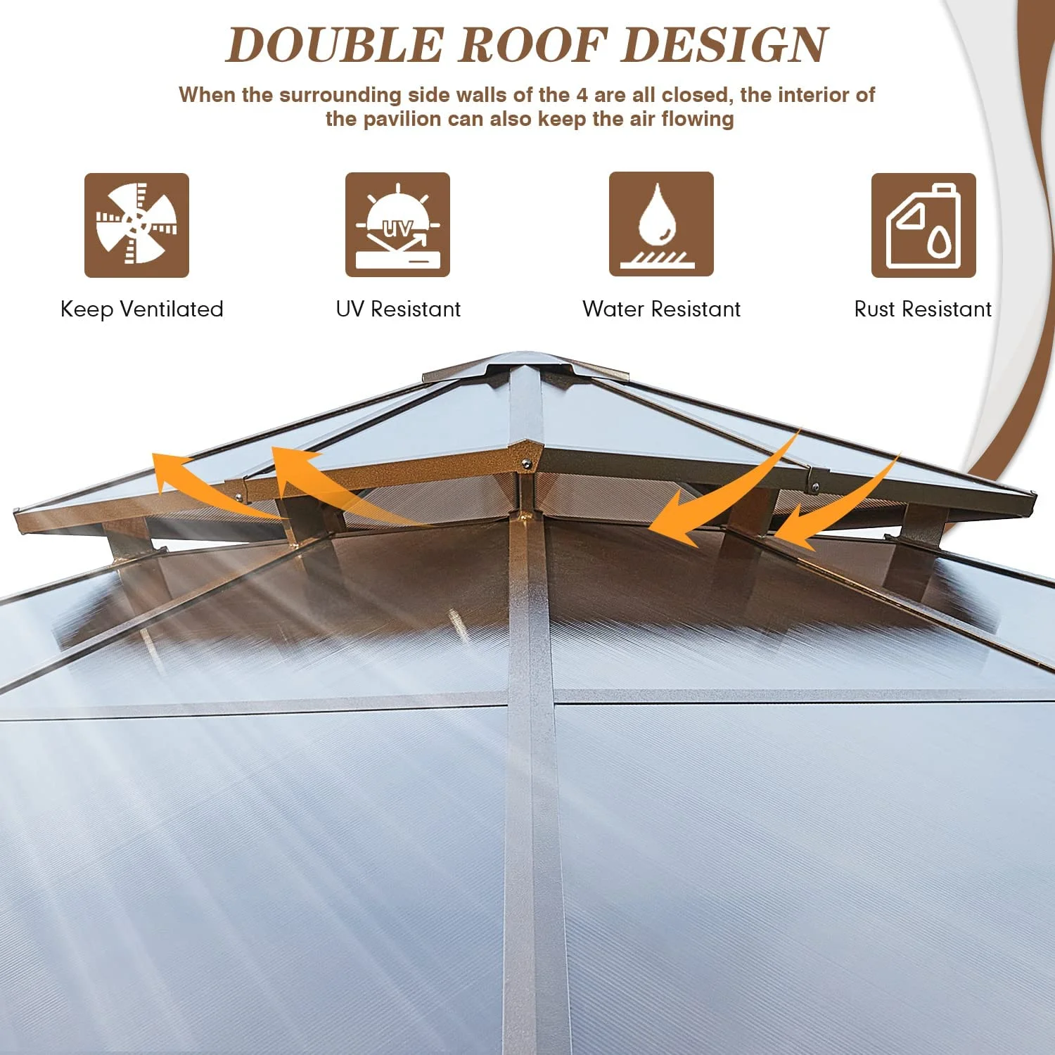 Hommow 10' x 13' Outdoor Hardtop Gazebo, Sun Roof Patio Gazebo with Aluminum Frame