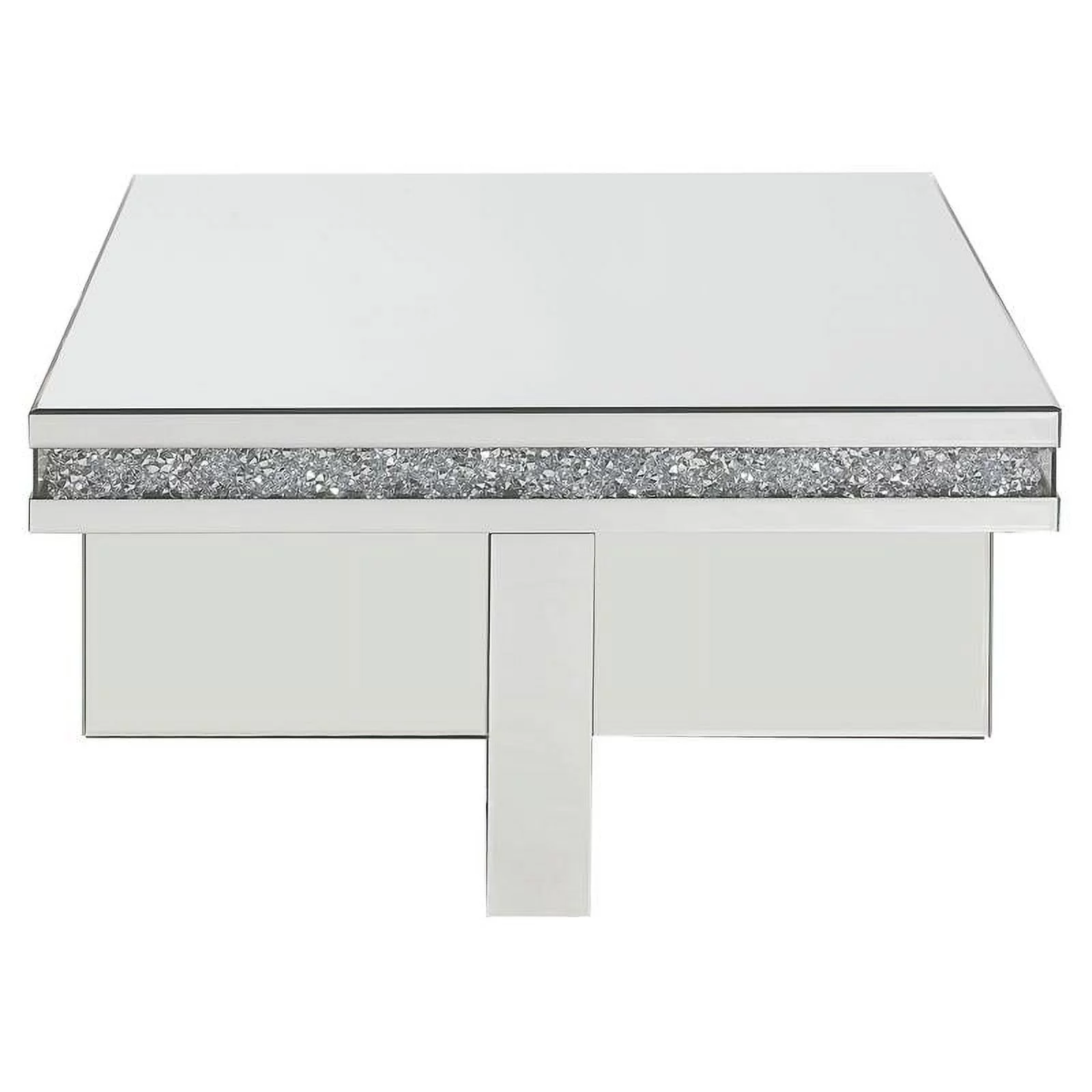 ACME Furniture Noralie Square Glass Coffee Table in Mirrored and Faux Diamonds