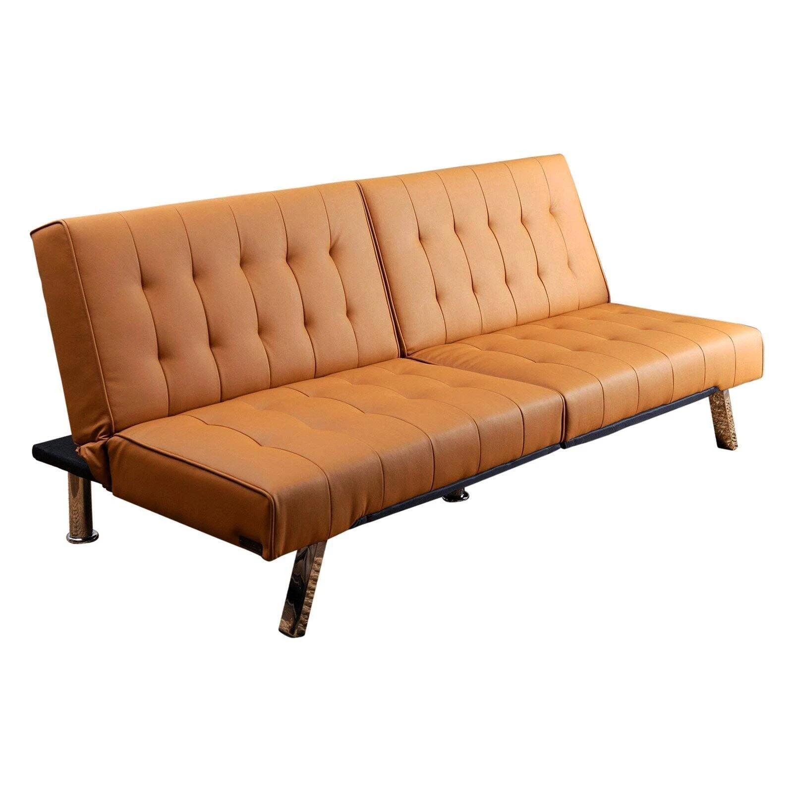 Abbyson Jackson Leather Foldable Futon Sofa Bed Camel