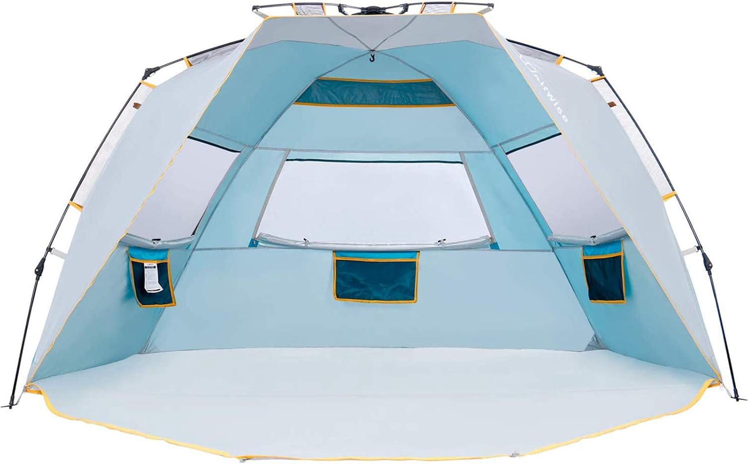 WolfWise 3-4 Person Easy Up Beach Tent UPF 50+ Portable Instant Sun Shelter Canopy Umbrella with Extended Zippered Porch