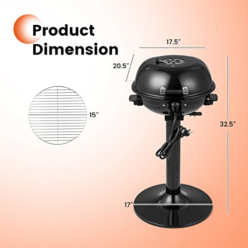 COSTWAY Electric BBQ Grill, Portable Grill with Metal Cooking Grilling Rack, Detachable Temperature Control & Removable Grease Collector, Outdoor Freestanding Grill for Camping &Tailgating