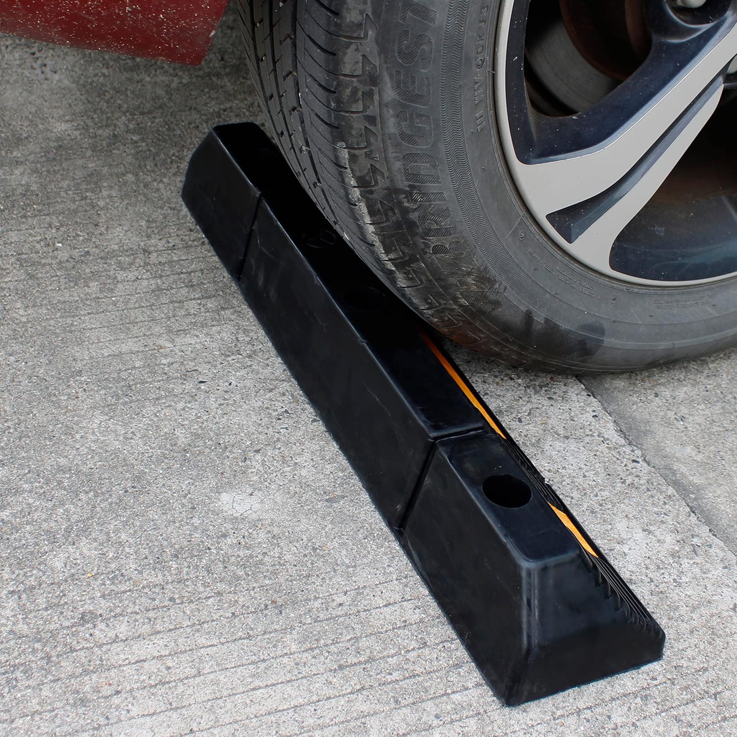 HFS (R Parking Stopper for Garage Floor, Blocks Car Wheels as Parking Aid and Stops The Tires, Acting as Rubber Parking Curbs That Protect Vehicle Bumpers and Garage Walls (Pack of 2)