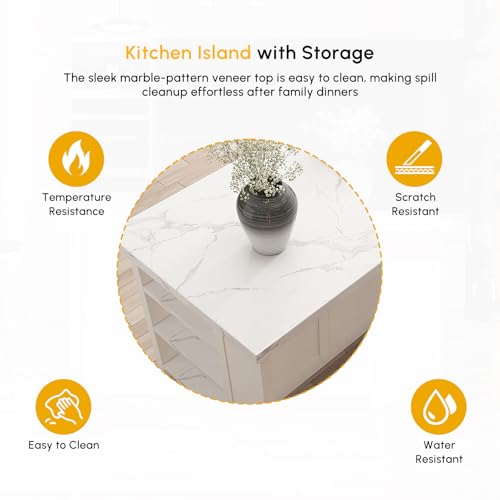 homary 72'' Kitchen Islands with Storage Modern White Kitchen Table with Seating & 3 Drawers Dining Table