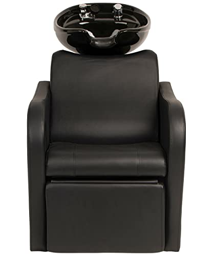 Buy-Rite Lexus Backwash Unit - Salon Shampoo Chair & Tilting Porcelain Shampoo Bowl, European Style Single Handle Faucet, Extra Wide Seat and Kick-Out Leg Rest, TS-8018B