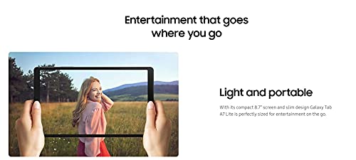 Samsung Galaxy Tab A7 Lite (2021, 32GB, 3GB RAM) 8.7" (WiFi + Cellular) 5100mAh Battery, Android 11, 4G LTE Tablet GSM Unlocked, International Model - SM-T225 (Fast Car Charger Bundle)