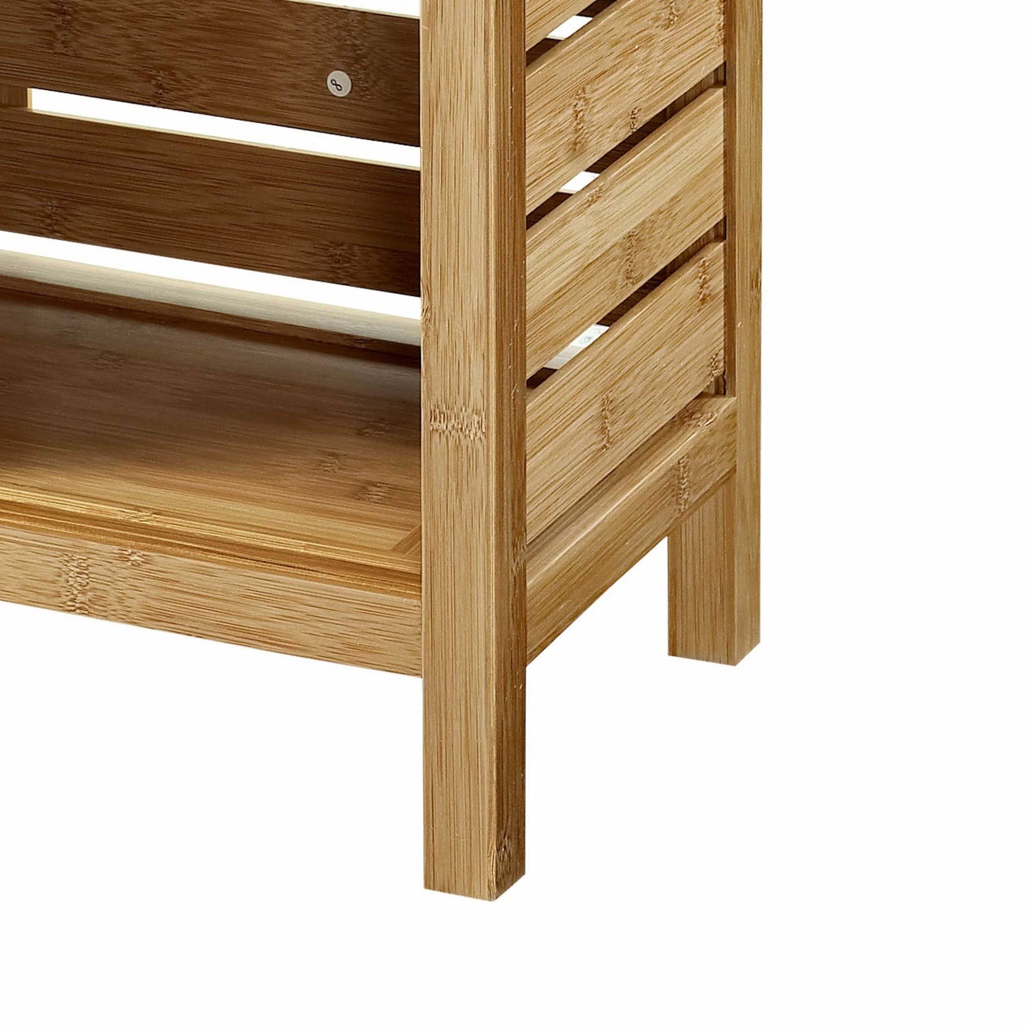 Slated Bamboo Floor Cabinet with 2 Sliding Doors and 3 Shelves Brown