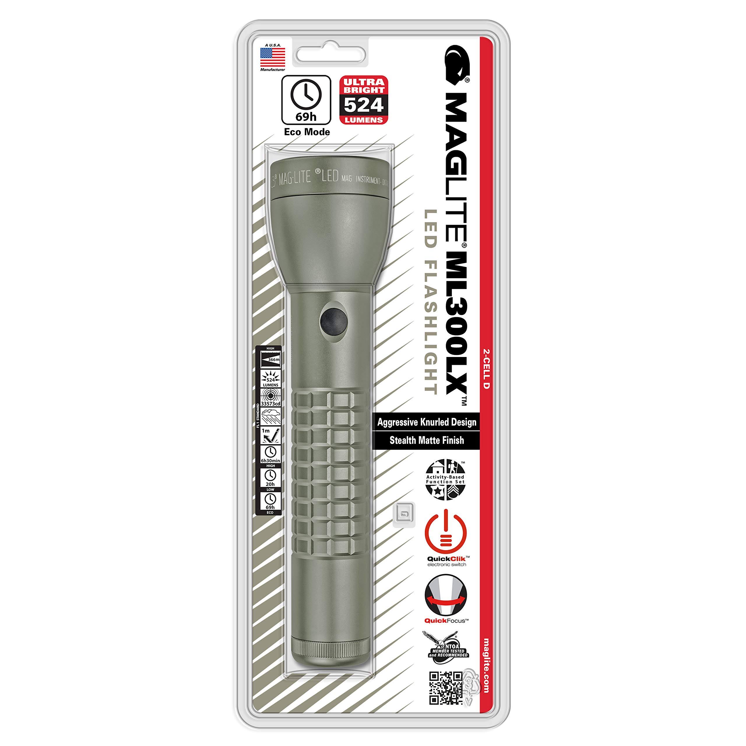 Maglite ML300LX LED 2-Cell D Flashlight, Foliage Green