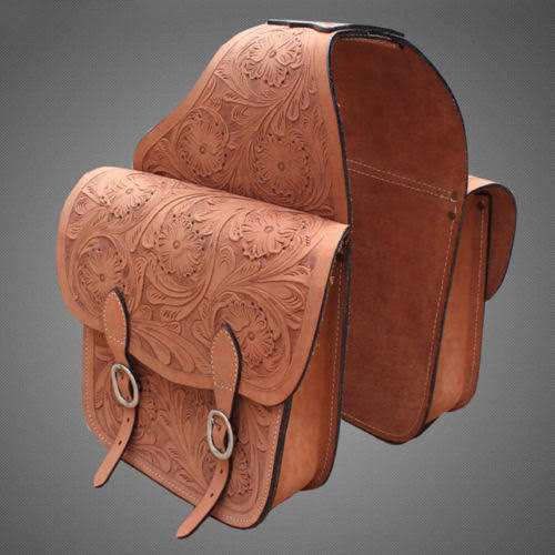 BG117F Hilason Western Heavy Duty Leather Cowboy Trail Ride Horse Saddle Bag Tan