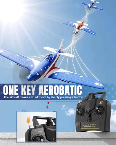 VOLANTEXRC RC Plane, 4 Channel Remote Control Airplane Fighter RTF with 6-Axis Gyro, 3 Modes & Aerobatics Easy to Fly, 2.4GHz Radio Controlled Aircraft for Beginners, Boys & Adults, P51D Mustang, Red