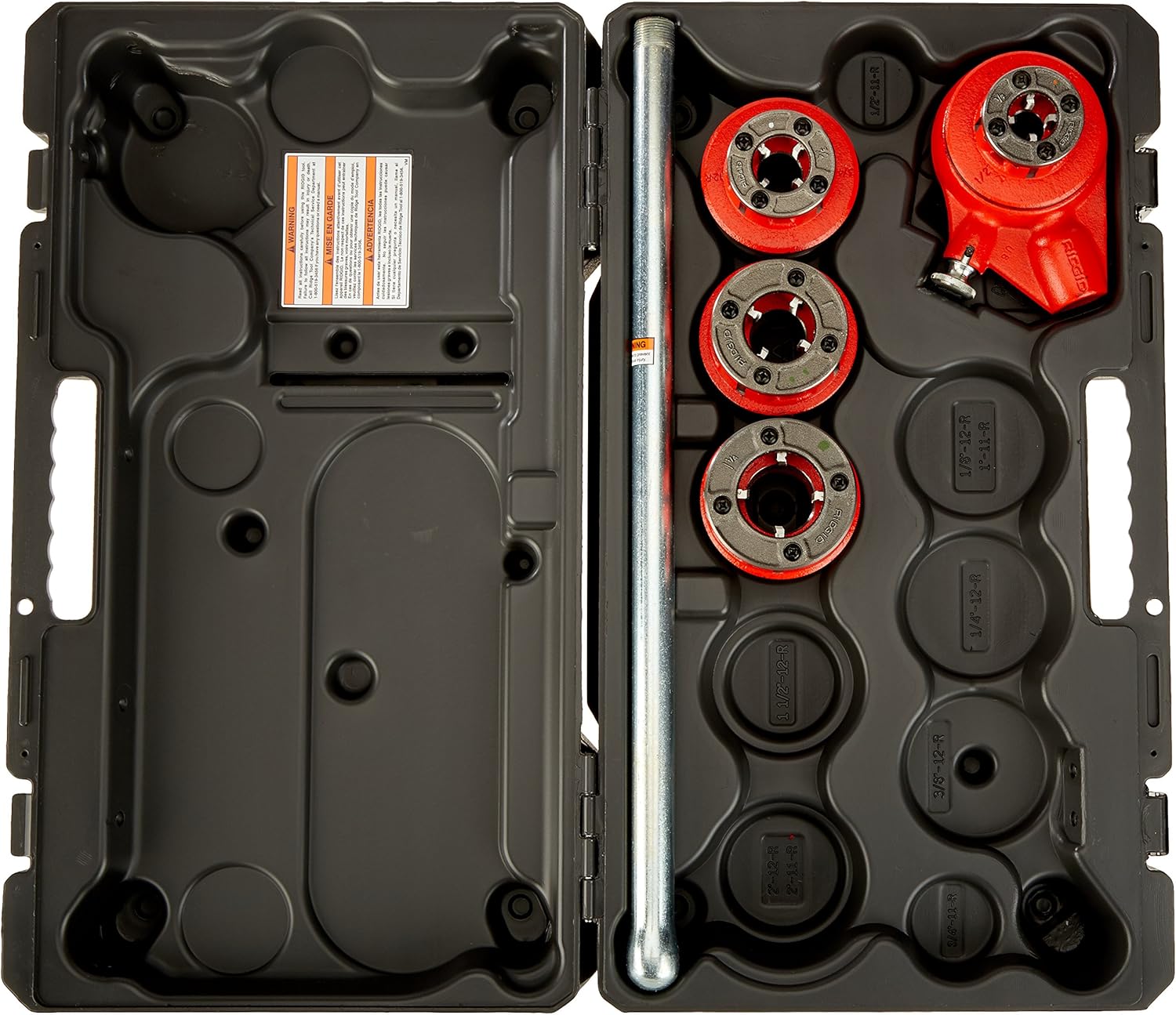 RIDGID 36480 12-R Exposed Ratchet Threader Set, Ratcheting Pipe Threading Set of 1/2-Inch to 1-1/4-Inch NPT Pipe Threading Dies and Manual Ratcheting Pipe Threader with Carrying Case,Silver/Red,Small
